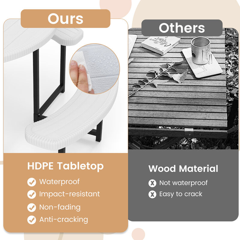 Round Picnic Table Set with 4 Benches and Umbrella Hole &ndash; Outdoor Patio Dining