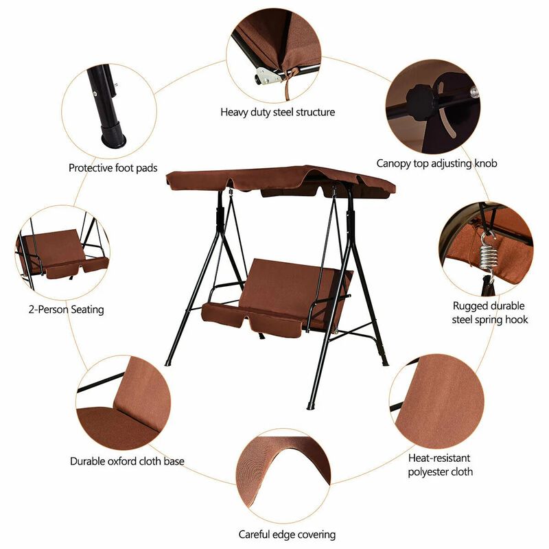 Mondawe 2 Person Weather Resistant Canopy Swing for Porch Garden Backyard Lawn