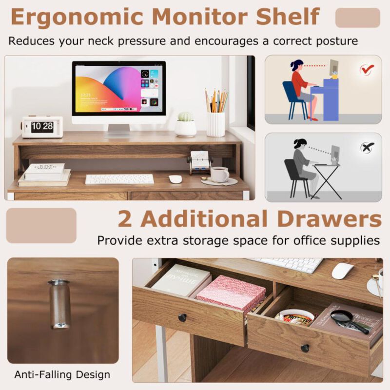 Hivvago Extendable Computer Desk with Pull Out Secondary Desk