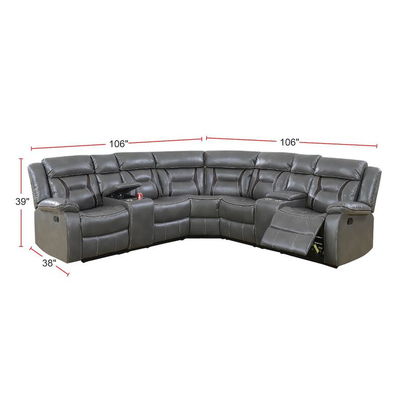 Simple Relax Gel Leatherette Manual Reclining Sectional Sofa, Grey image number 2