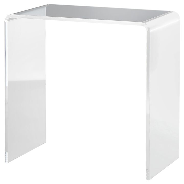 Modern Acrylic End Table, Waterfall Side Table with Rounded Edges and Storage for Small Spaces, 21" x 12" x 21", Clear