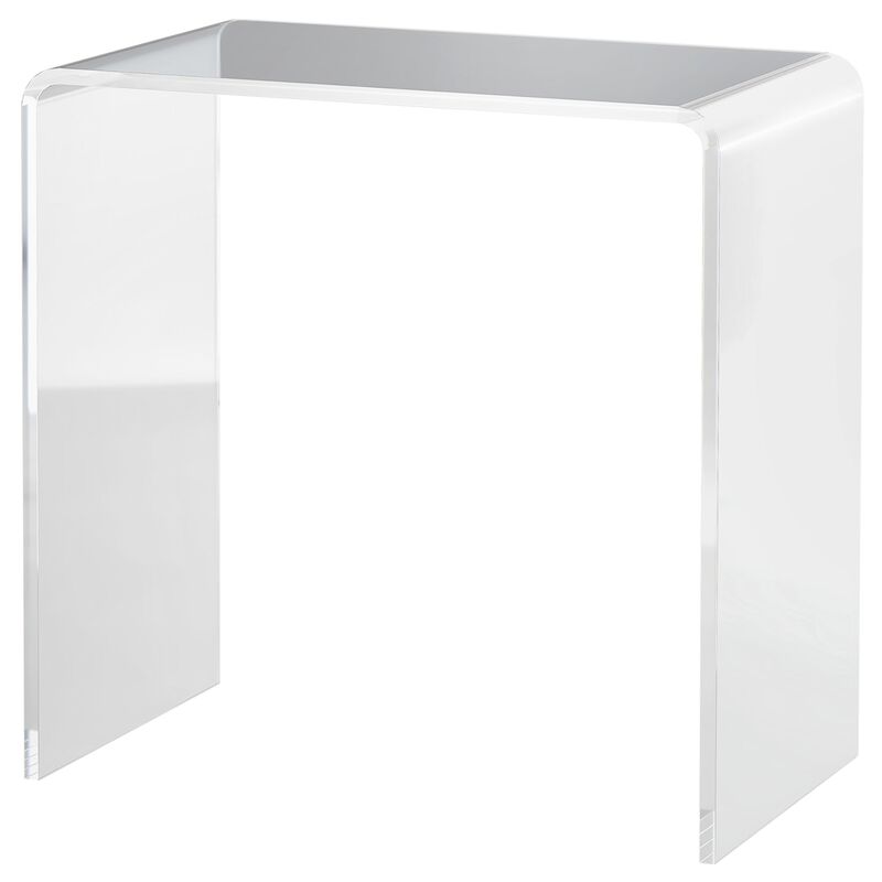 Clear Acrylic End Table: Waterfall Design, 21" x 12" x 21"