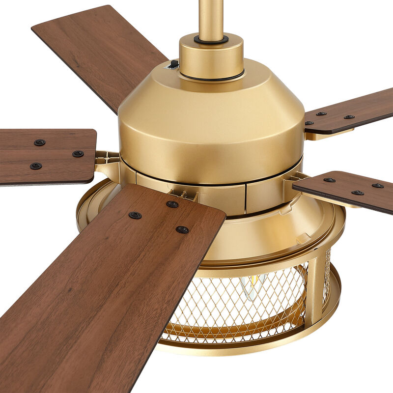 52 in. Modern Mesh Metal Reversible Blades Gold Ceiling Fan with Light and Remote image number 8