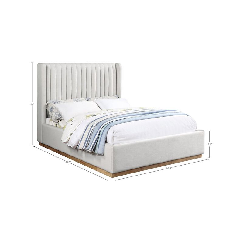 Meridian Furniture Logan Cream Linen Textured Fabric Queen Bed