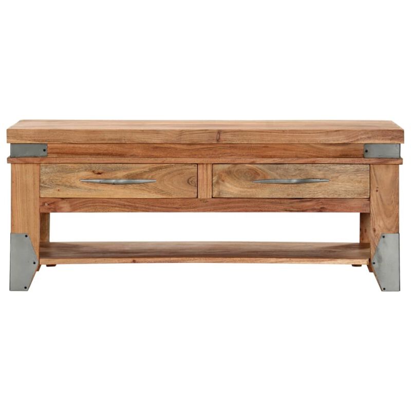 vidaXL Solid Acacia Wood Coffee Table - Natural Finish, with Drawers and Shelf, Polished and Lacquered - Perfect for Living Room, Durable Construction