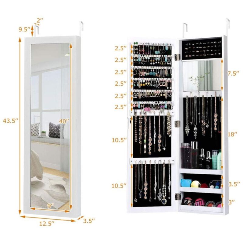 Hivvago Full Length Mirror Jewelry Cabinet with Ring Slots and Necklace Hooks