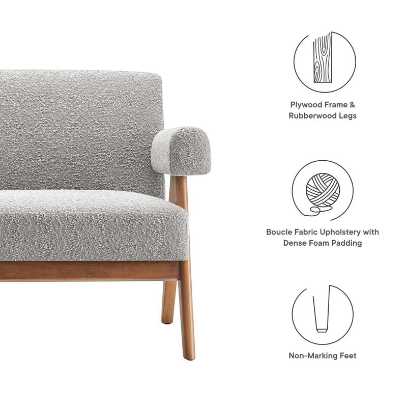 Modway EEI-6504-LGR Lyra Boucle Fabric Loveseat, Light Gray image number 7