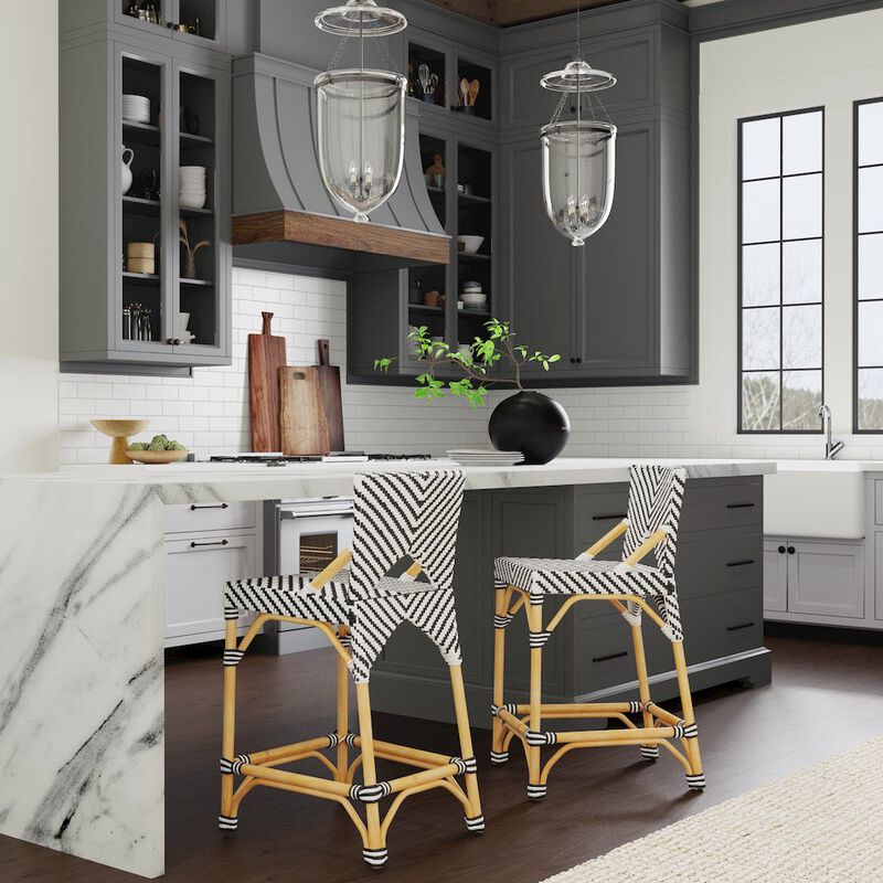 Butler Specialty Creanly 25.25 in. Seat Height Rectangular  Rattan Counter Stool with Back