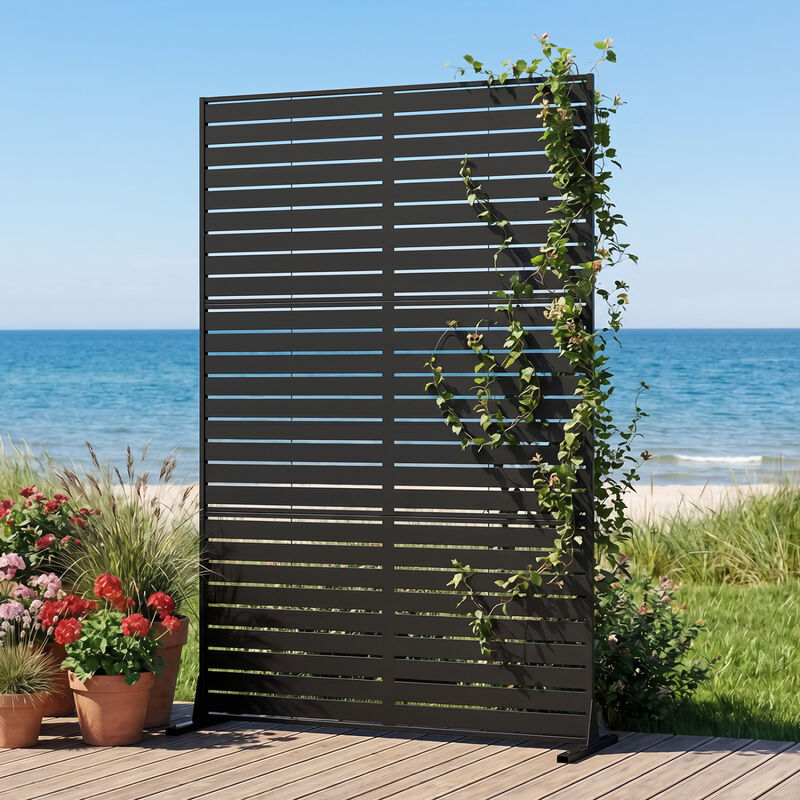 Outdoor Privacy Decorative Divider Screen Panel with Stand and Expansion Bolts for Garden Patio-Black image number 6