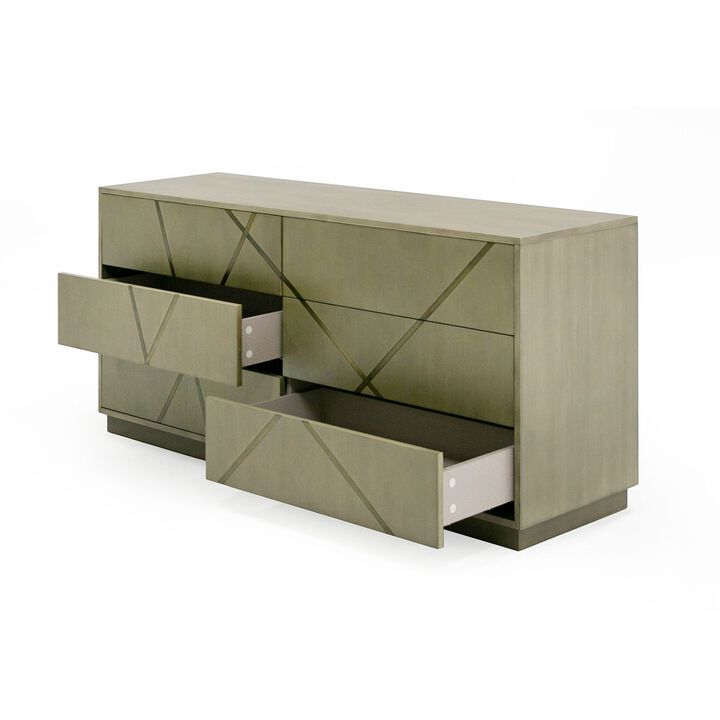 Cid Ren Dresser, 6 Drawers w Double X Detail, 66 Inch, Brown Birch Veneer - Benzara