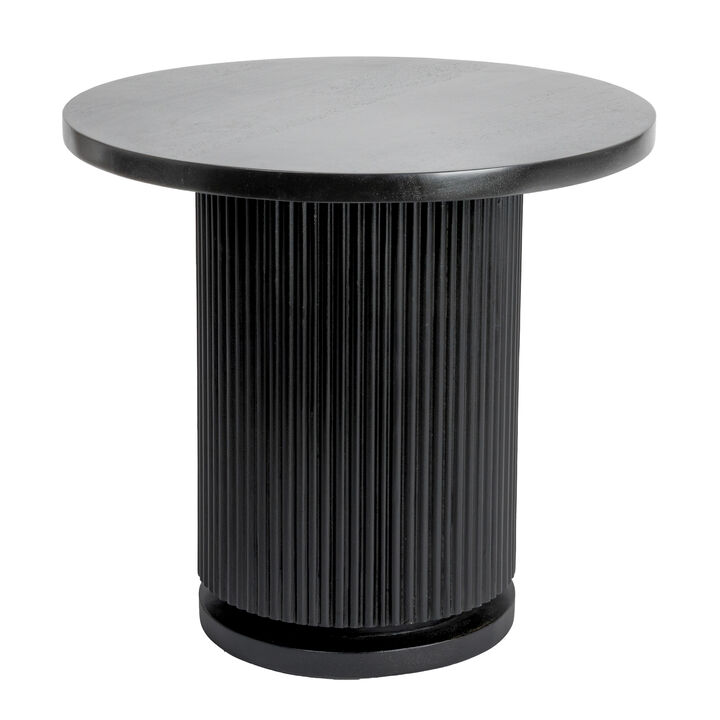 Round Mango Wood Pedestal Side Table with Ribbed Base