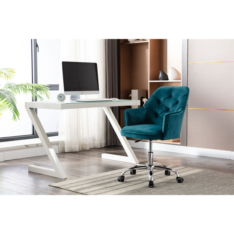 Velvet Swivel Shell Chair for Living Room, Office chair Modern Leisure Arm Chair LAKE BLUE image number 8
