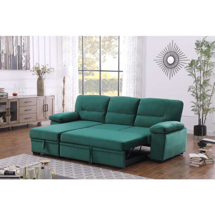 Lilola Home Kipling Green Woven Fabric Reversible Sleeper Sectional Sofa Chaise