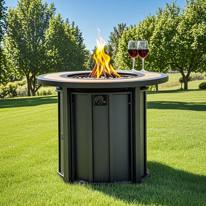 30" Propane Gas Fire Pit Table, 50000 BTU Outdoor Round Steel Fire Pit with Mosaic Ceramic Table Top