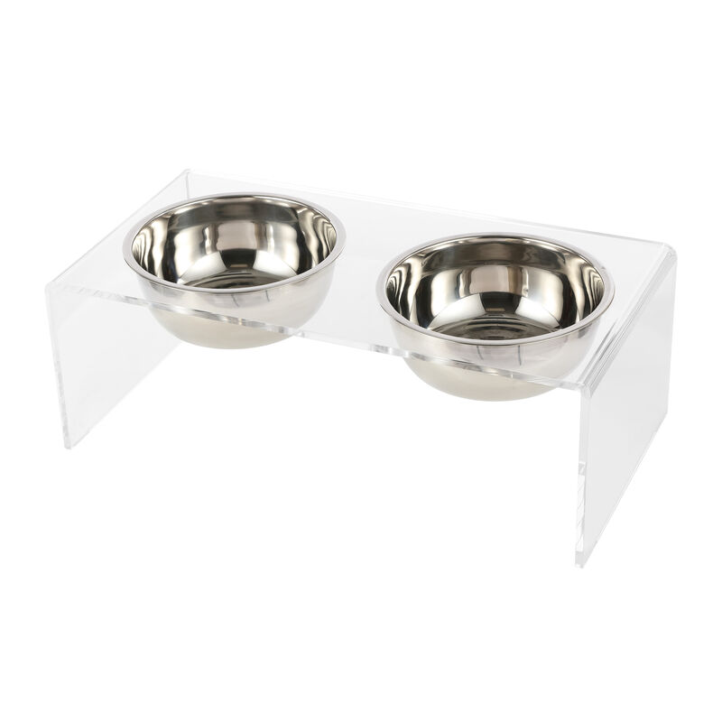 Keaton Modern Acrylic Rectangular Elevated Pet Feeder with Stainless Steel Bowls