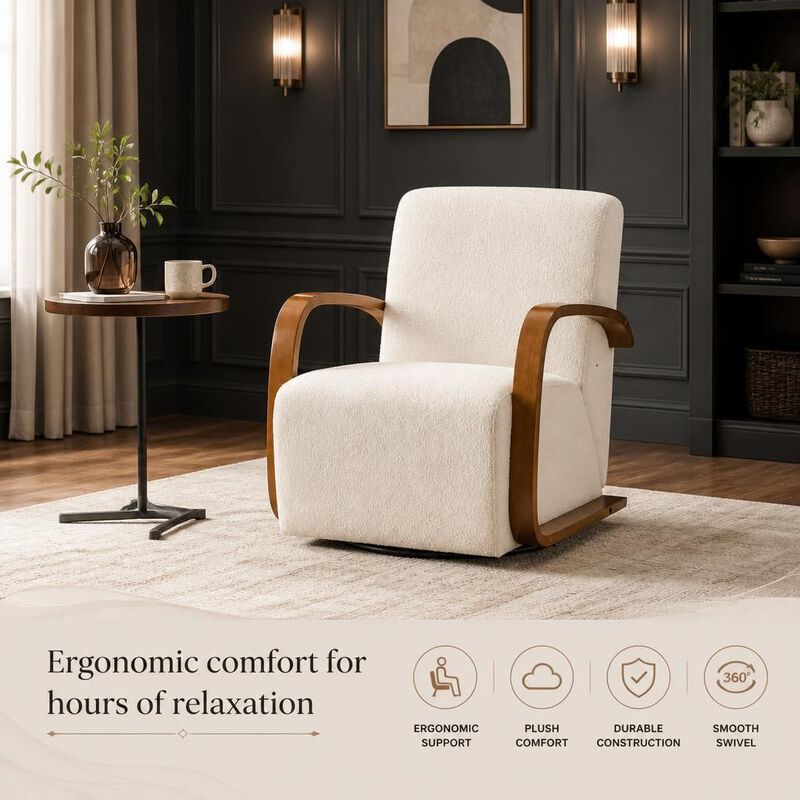 GOODSILO Swivel Accent Chair with Ergonomic Cushion, Curved Armrests, 360-Rotation for Living Room, Reading Nook, Home Office image number 4