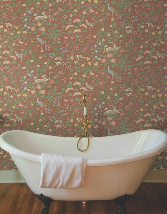 Woodland Floral Rust Peel & Stick Wallpaper