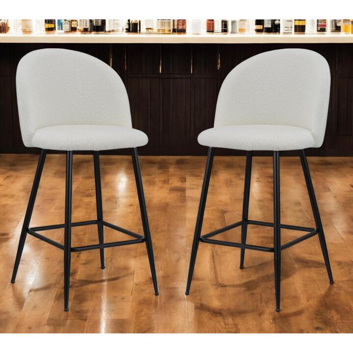 Hivvago Set of Two 26 Inch White and Black Fabric and Metal Low Back Counter Height Bar Chairs