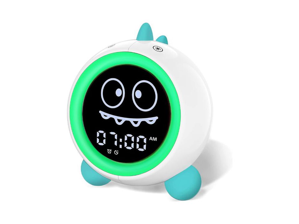 Kids Alarm Clock Toddler Sleep Training with Night Light Sound Machine Dinosaur Time to Wake for Children Gift for Boys Girls (Green)