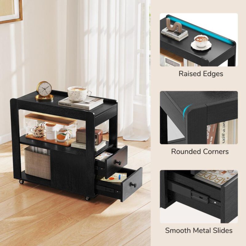 Hivvago 2-Drawer Sofa Side Table with Shelves for Living Room