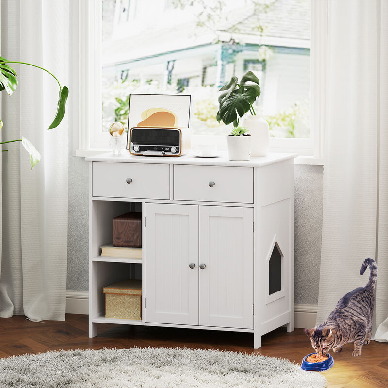 Hidden Cat Washroom Side Cabinet with 2 Drawers &ndash; Wooden Pet House & Litter Box Enclosure image number 2