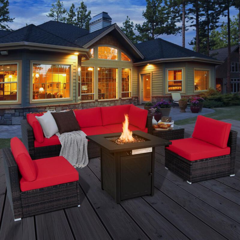 Hivvago 7 Pieces Patio Furniture Set with 28 Inches 50000 BTU Propane Gas Fire Pit Table