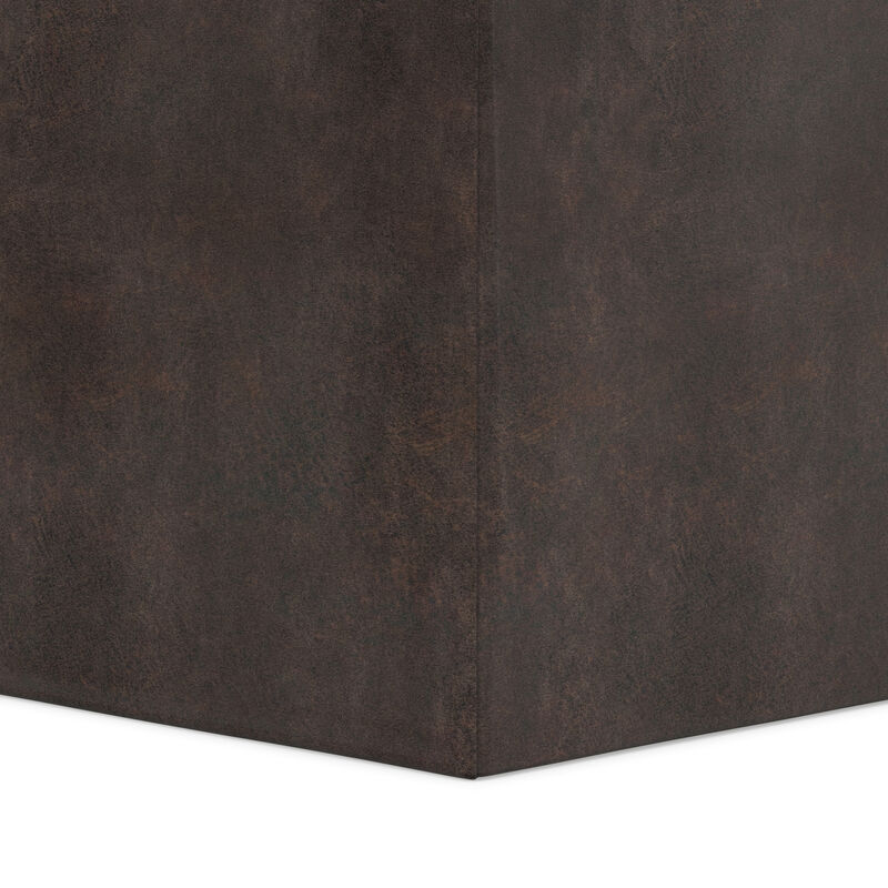 Rockwood 17 inch Wide Contemporary Square Cube Storage Ottoman with Tray in Distressed Brown Vegan Faux Leather, Assembled image number 8