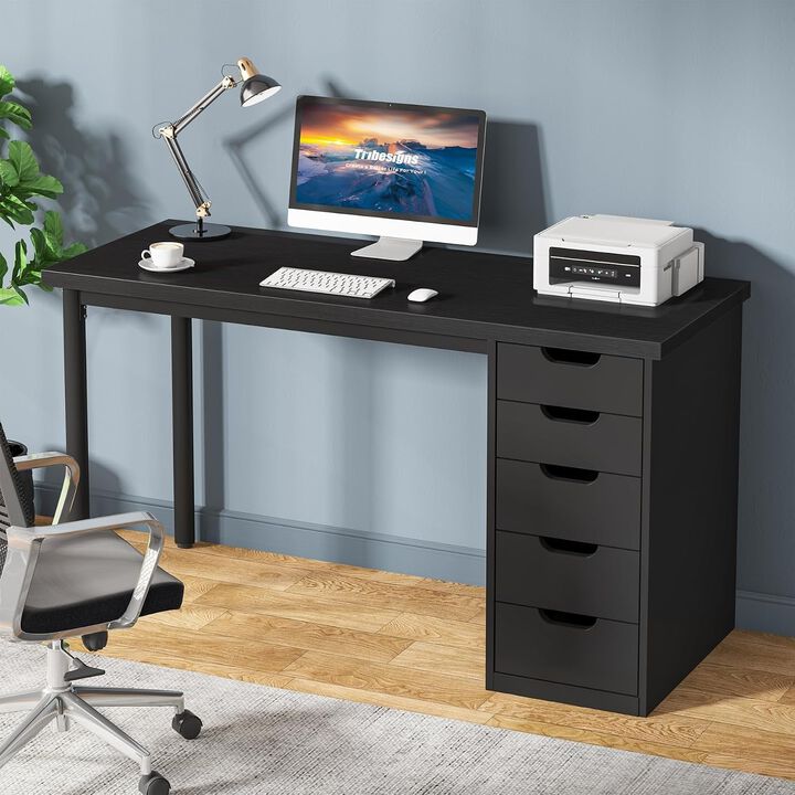 Tribesigns 53" Reversible L Shaped Desk with Drawers, Corner Computer Desk for Home Office, L Shaped Office Desk with 3 Drawers and 2 Shelves, Industrial Gaming Desk in Rustic Brown, 250 lb Capacity