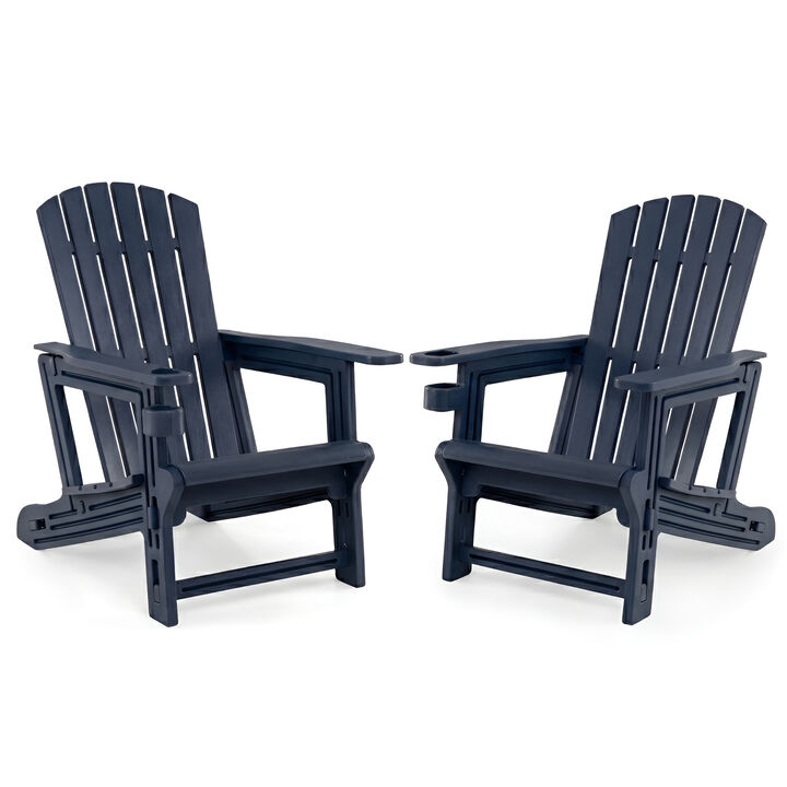 Set of 2 Outdoor HDPE Adirondack Chairs with Cup Holder Patio Garden Seating