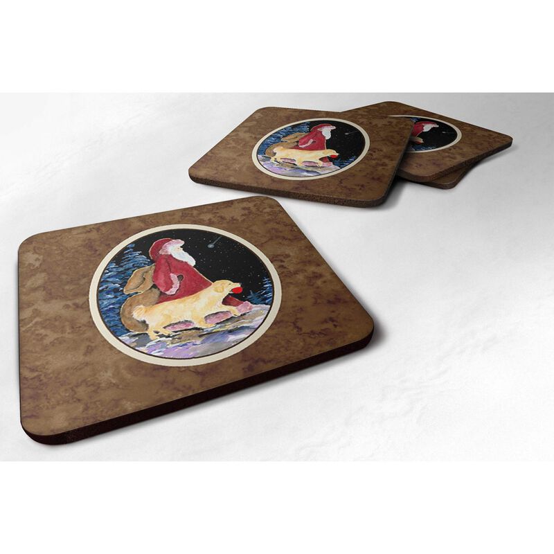Caroline's Treasures SS8973FC Santa Claus with Golden Retriever Foam Coasters Set of 4 (Set of 4), 3.5 H x 3.5 W, Multicolor image number 0
