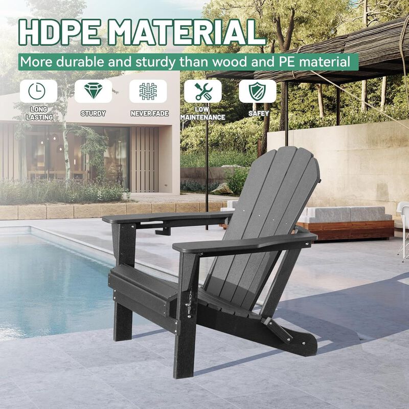 Hivvago Folding HDPE Adirondack Chair with Cup Holder image number 3