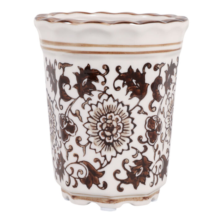 4", 7oz Fluted Chinoiserie Candle, Brown/white