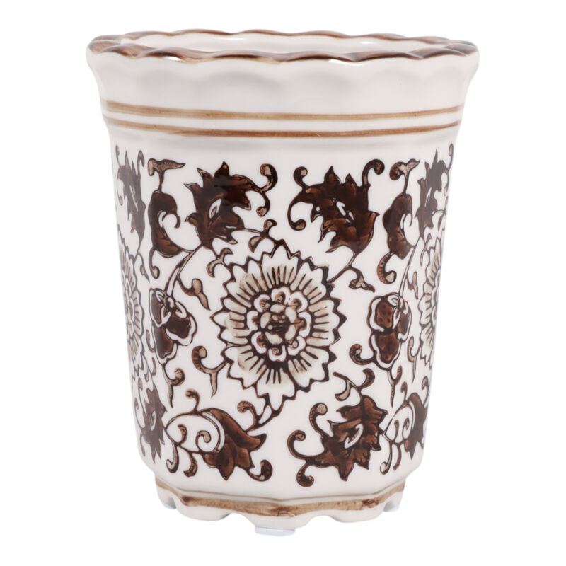 4", 7oz Fluted Chinoiserie Candle, Brown/white image number 0