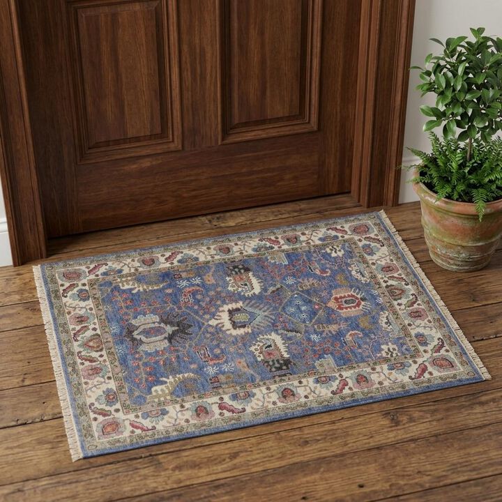HomeRoots Wool Floral Hand Knotted Area Rug