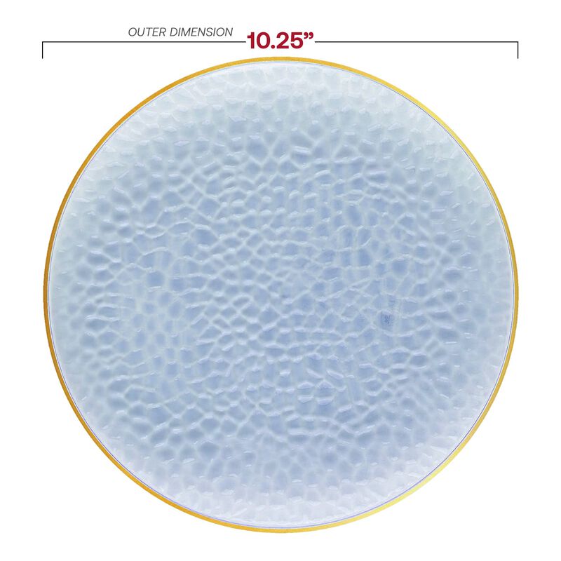 10.25" Clear Blue with Gold Rim Hammered Glass Dinner Plates (120 Plates) image number 2