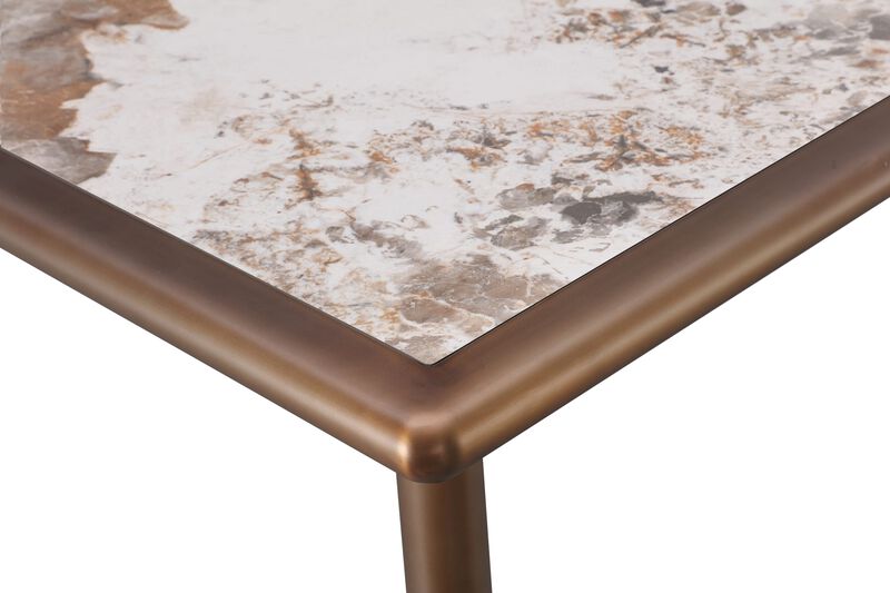 Tulum Stone Top Dining Table with Bronze Metal Base