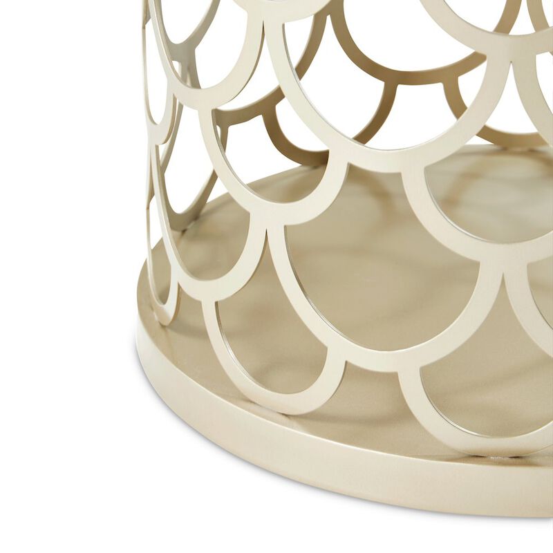 Michael Amini La Marisia Marble Chairside Table - Creamy Pearl/Champagne