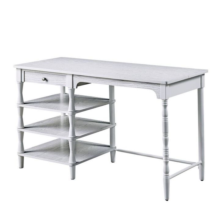Gia 48 Inch Writing Desk, 1 Drawer, 3 Shelves, Metal, White Wood Frame - Benzara