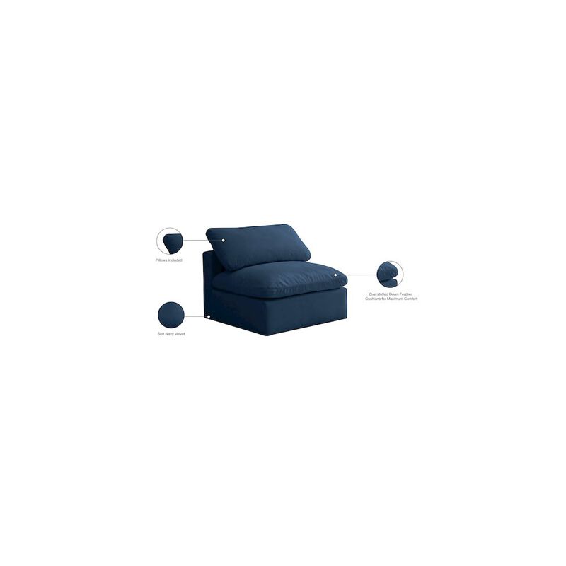 Meridian Furniture Plush Navy Velvet Standard Comfort Modular Armless Chair