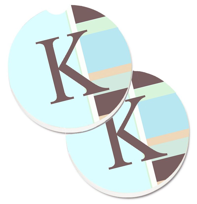 Caroline's Treasures Letter K Initial Monogram - Blue Stripes Set of 2 Cup Holder Car Coasters CJ1003-KCARC, 2.56, Multicolor