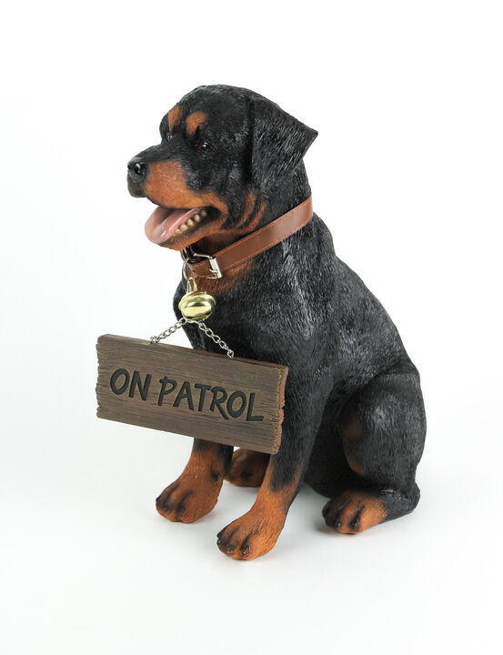 Buddy Rottweiler Guard Dog Indoor Outdoor Statue with Reversible Message Sign