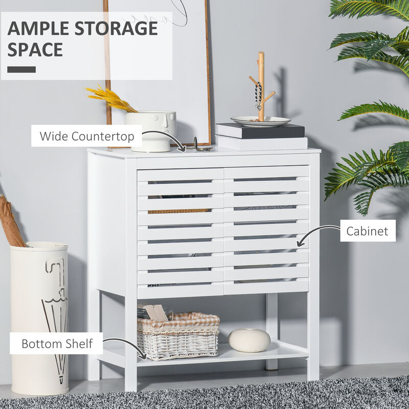 Compact Wooden Storage Cupboard with Wide Tabletop and Multiple Shelves