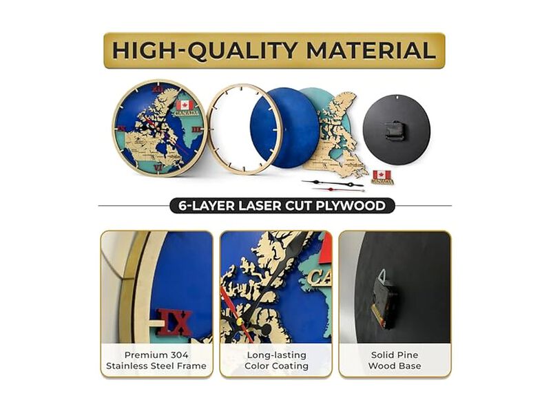 Canada Map Pattern Wall Clock 41 Inch Silent Home Decor image number 3