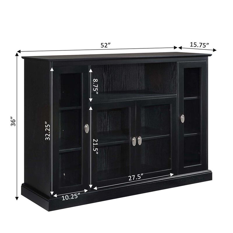 Convenience Concepts Summit Highboy TV Stand with Storage Cabinets and Shelves, Black Finish