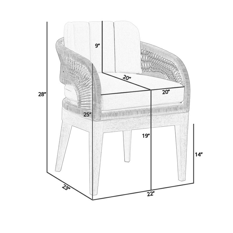 Kimi 23 Inch Outdoor Patio Dining Chair, Olefin Cushions, Gray Woven Rope - Benzara