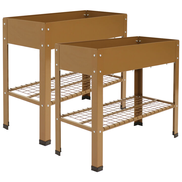 Sunnydaze Galvanized Steel Raised Bed with Mesh Shelf - Set of 2