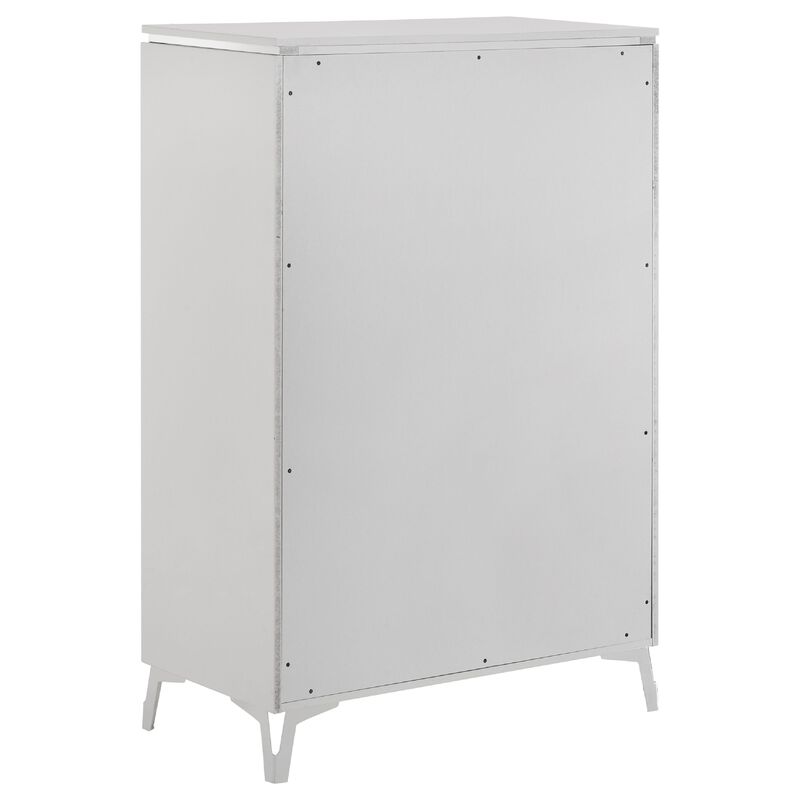 Ivana Tall Dresser Chest with 5 Drawers, Geometric Front, White Wood image number 5