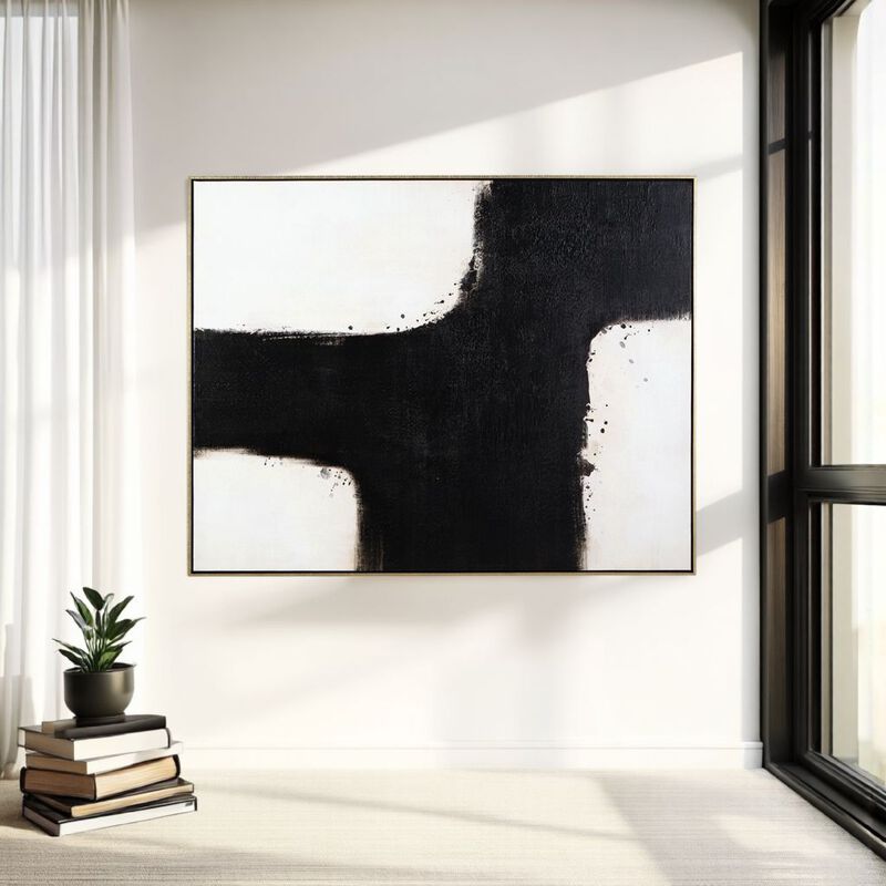 Leila Wall Art Decor, Black and White Minimalist Framed Canvas, 39x50 image number 1