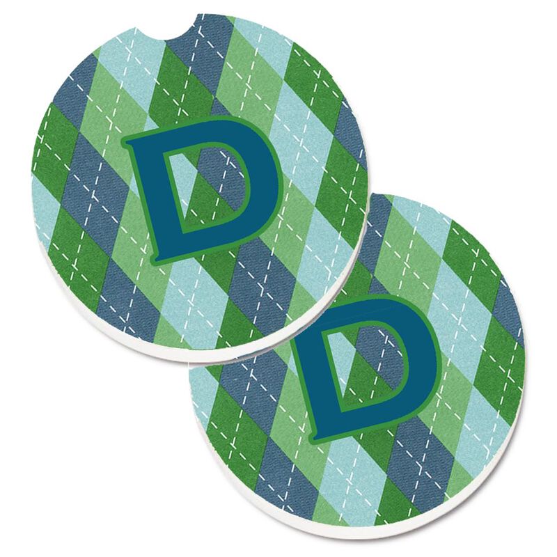 Caroline's Treasures Monogram - Initial D Blue Argoyle Set of 2 Cup Holder Car Coasters CJ1020-DCARC, 2.56, Multicolor