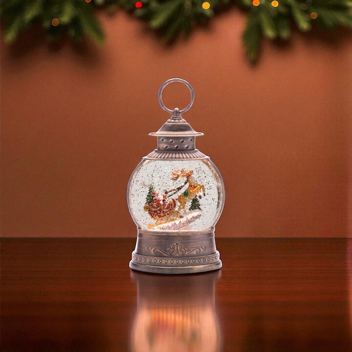 LED Christmas Snow Globe – Santa in Sleigh with Glitter Swirl and Lighted Holiday Display